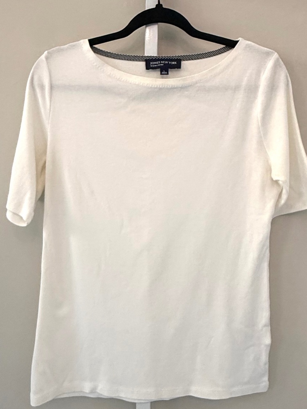 Jones New York Signature White Boat Neck Top Size M 100% Cotton Tee Blouse
